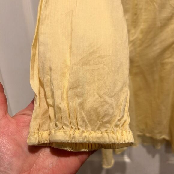 J. Jill Women’s Yellow Cotton Blouse Size Medium Boxy Semi Sheer Pleated Spring - Picture 4 of 9